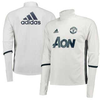 Manchester United Adidas 2017/18 Long Sleeve Training Shirt - White/navy Size M