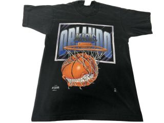 Vintage Orlando Magic 1990s T - Shirt Mens M Black Big Print Nba Basketball