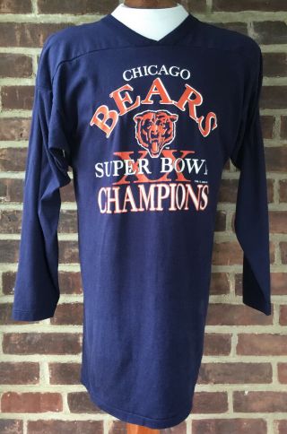 1985 Chicago Bears Bowl Champs Long Sleeve Double Sided Shirt Size Large