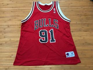 Mens 48 - Vtg 90s Nba Chicago Bulls 91 Dennis Rodman Champion Print Jersey