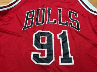 MENS 48 - Vtg 90s NBA Chicago Bulls 91 Dennis Rodman Champion Print Jersey 2