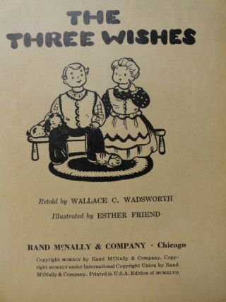 THE THREE WISHES McNally Children ' s Hardcover Friend Illustrated 1st Edition 3