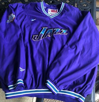 Vintage 90’s Nba Utah Jazz Stitched Pullover Jacket.  Size Xxl.  Nba By Reebok.
