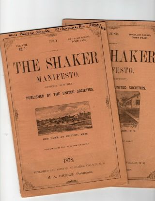 2 Issues Of The Shaker Manifesto From June & July,  1878