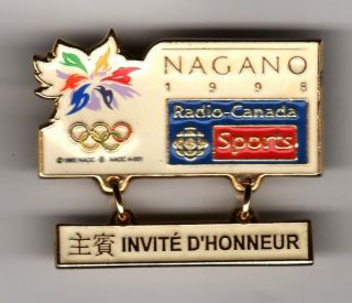 Nagano 1998 Olympic Games.  Radio Canada Sports Dangling Pin.  Invite D 