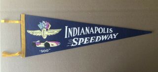 Blue Vintage Indianapolis 500 Motor Speedway Souvenir Pennant 27 X 8.  5