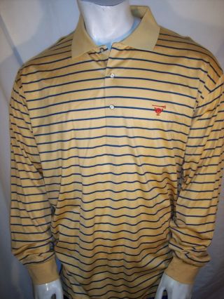Fairway & Greene Xl Gold Striped Ls Cotton Golf Shirt Myopia Hunt Club Logo