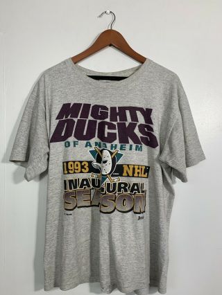 Vintage 1993 Anaheim Mighty Ducks T - Shirt Size L Single Stitch Made In Usa