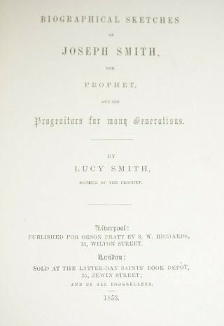 Biographical Sketches Of Joseph Smith The Prophet 1853 Reprint Lds Mormon Hb