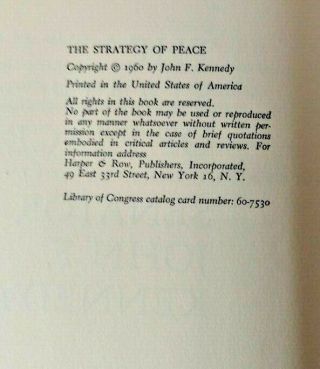 The Strategy of Peace by John F Kennedy - 1960 - 1st Edition Hardcover w/ DJ 3