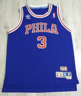 Adidas Iverson Sixers 3 Jersey Size Youth Large Phila Red White Blue 2002 - 2003