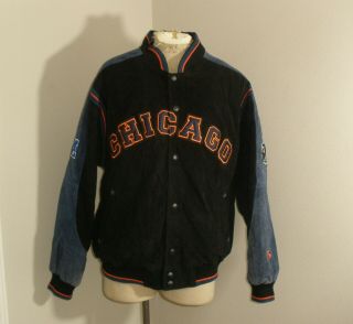 Vtg Nfl Chicago Bears Football Jersey Leather Coat Winter Jacket Xl