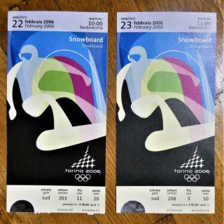 2 - 2006 Torino Winter Olympics Ticket Stub - Snowboard February 22 - 23 - Turin
