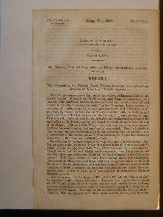 Government Report 1842 Emanuel Trickel Land Claims Parish Of Natchitoches La