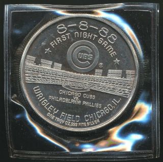 1988 Chicago Cubs/wrigley Field 1st Night Game 8 - 8 - 88 1 Oz.  999 Silver Round