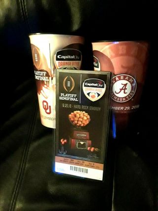 2018 Cfp Semifinal Alabama Vs Oklahoma Game Ticket & Game Cups 12/29 Orange Bowl