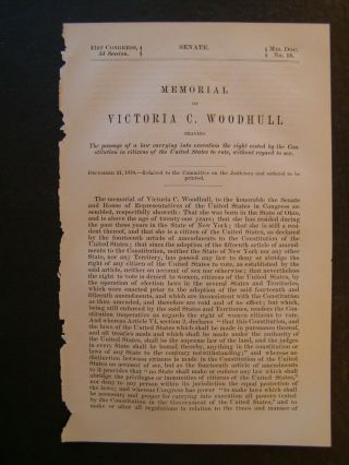 Gov Report 1870 Victoria C Woodhull Of Ny Right Of Any Us Citizen To Vote