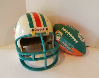 Vintage 1990s Miami Dolphins Riddell Nfl Football Helmet W/ Ball Sz L