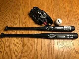 Vintage Chicago White Sox (2) Louisville Slugger Bats,  Hardball & Baseball Glove