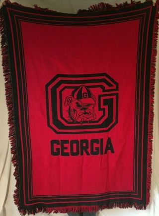 University Of Georgia Bulldogs Woven Throw Blanket W Fringe Ends Uga Dawgs 68x46