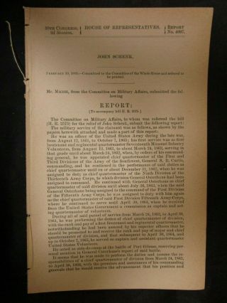 Government Report 2/19/1889 John Schenk Us Army Civil War 17th Mo Infantry Vol.