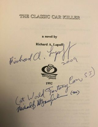 SIGNED by RICHARD A.  LUPOFF - THE CLASSIC CAR KILLER - 1st ed.  (1992) RARE in DJ 2