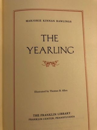 vintage 1983 The Yearling By Marjorie Kinnan Rawlings,  The Franklin Library 3
