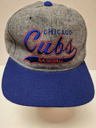 Vtg Starter Mlb Chicago Cubs Baseball Snapback Gray/blue Wool Hat Cap -