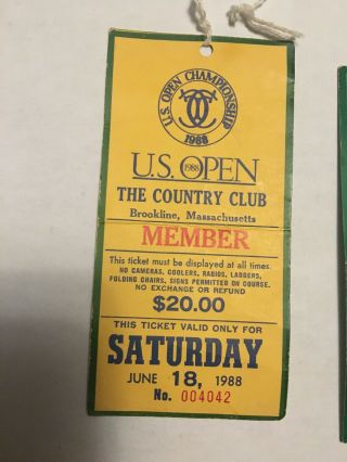 1988 US Open Golf TIcket 1st round Saturday June 18 88 Curtis Strange Brookline 3