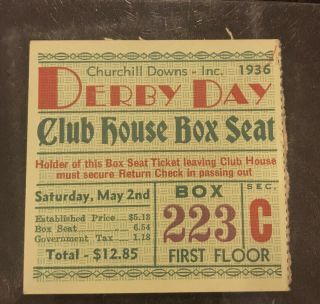 1936 Kentucky Derby Ticket Stub Churchill Downs Bold Venture