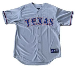 Vintage Texas Rangers Mlb Baseball Jersey Gray Size Large Majestic