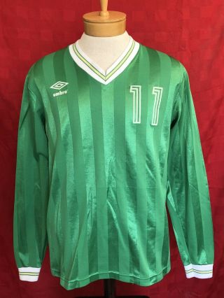 Vintage 1980s Green Long Sleeve Umbro Soccer Jersey 11 World Cup Team Sz Large