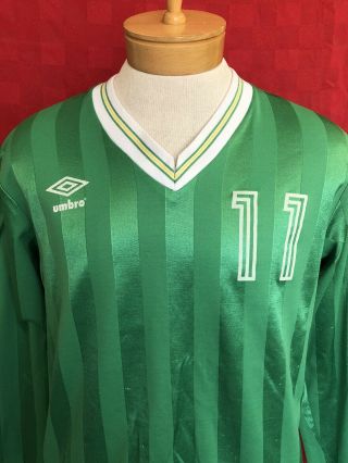 VINTAGE 1980s Green Long sleeve Umbro Soccer Jersey 11 World Cup Team sz LARGE 3