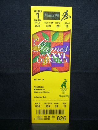1996 Atlanta Olympic Games Ticket Basketball - 01 Aug Semi - Finals