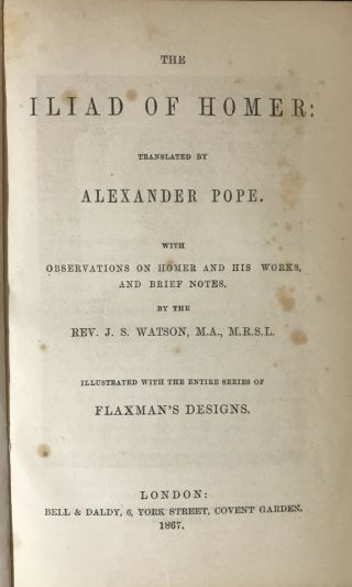 1867 The Iliad Of Homer,  Alexander Pope Translation.  Fine Leather Binding London