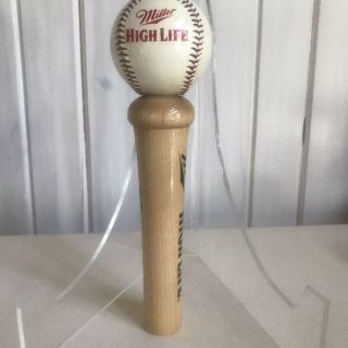 Miller High Life Vintage Beer Tap Handle Baseball On Wooden Bat Handle 10.  5” Tal