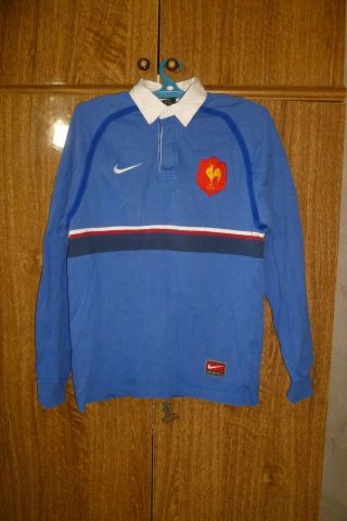 France Nike Vintage Longsleeve Rugby Shirt Home 1999/2000 Blue Men Size S Small