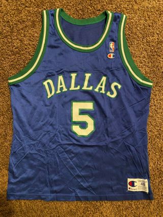 Vintage Dallas Mavericks Jason Kidd 5 Blue Road Champion Jersey Size 48