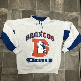 Men’s Vintage 90s Nutmeg Denver Broncos Big Logo Sweatshirt Sz M Gray Blue