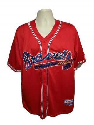 Authentic Majestic Atlanta Braves Chipper Jones 10 Adult Size 50 Red Jersey