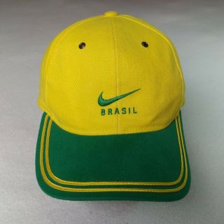 Vintage 90s Nike Brazil Baseball Cap Embroidered Yellow Green Hat One Size Adult
