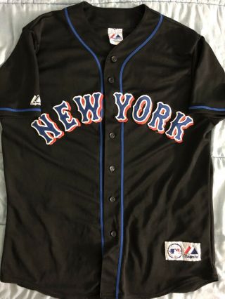 York Mets Vintage 1990s Mlb Majestic Black Sewn Jersey Size Large