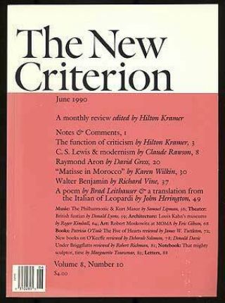 Hilton Kramer / The Criterion June 1990 Volume 8 Number 10 First Edition
