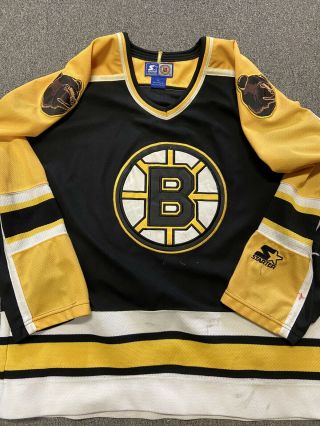 Men Men’s Vintage Starter Boston Bruins Hockey Jersey With Number 18 Xl