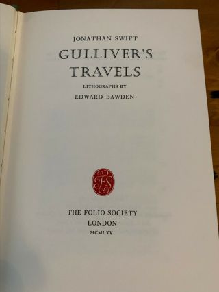 Gullivers Travels Folio Society 1969 Jonathan Swift Slipcase Illustrated Vgc