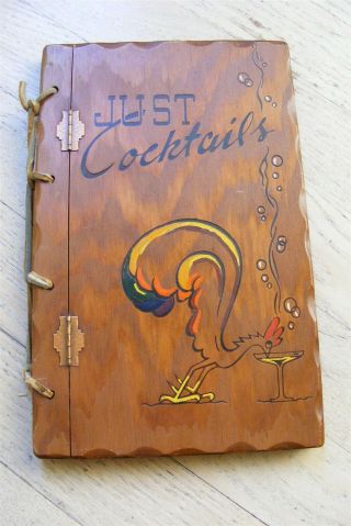 Just Cocktails (second Edition 1939) Wood Cover Bar Gift Rooster Rare