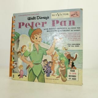 1952 Walt Disney Peter Pan Book And 4 Record Set 78 Rpm Little Nipper Story