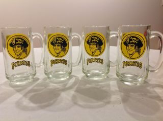 Set Of 4 Vintage Pittsburgh Pirates Glass Beer Soda Mugs