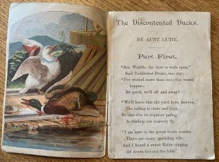 Very Rare Old Pre - 1875 Child’s Book AUNT LUTIE’S DISCONTENTED DUCKS Color Lith 2
