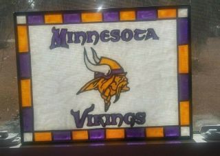 Minnesota Vikings Inspired Stained Glass Window Panel Hand Painted